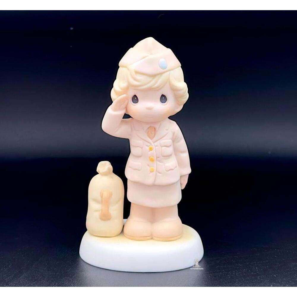 Precious Moments Military Girl Salute Figurine Porcelain Bisque